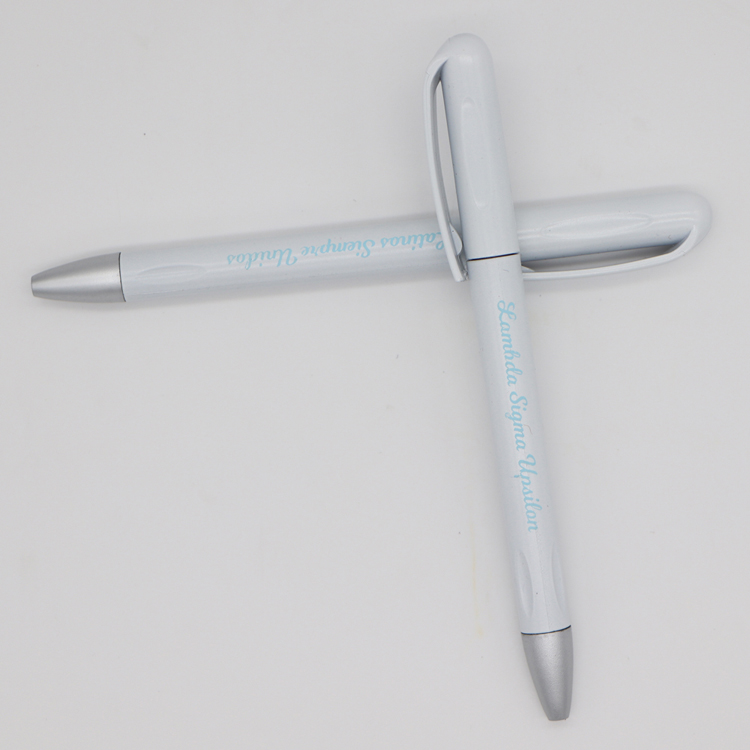 Customized promotional items simple pure white rotating plastic ballpoint pen